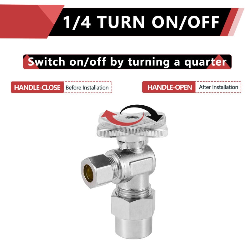 EFIELD 10-Pack EFIELD Angle Stop Valve 1/2" Nominal (5/8" OD) Compression x 3/8" OD, 1/4-Turn,(VALVE116-10PCS) - Image 3